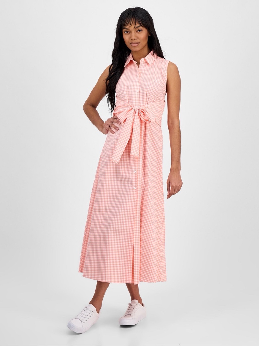 Nautica Women's Gingham Cotton Wrap Shirtdress Orange/White